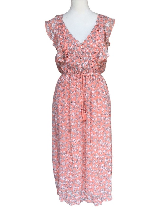 Abercrombie & Fitch Dresses & Skirts - Abercrombie & Fitch Peach Floral Boho Elastic Tassel Tie Midi Dress Size ST New